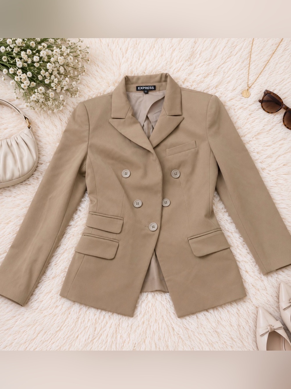 Express Women's Double-Breasted Tan Blazer